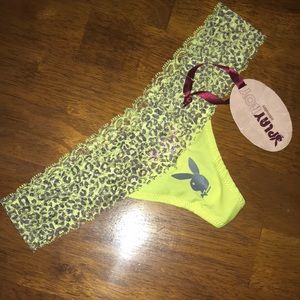 NWT Y2K Playboy Bunny Fluorescent Yellow Thong Panties